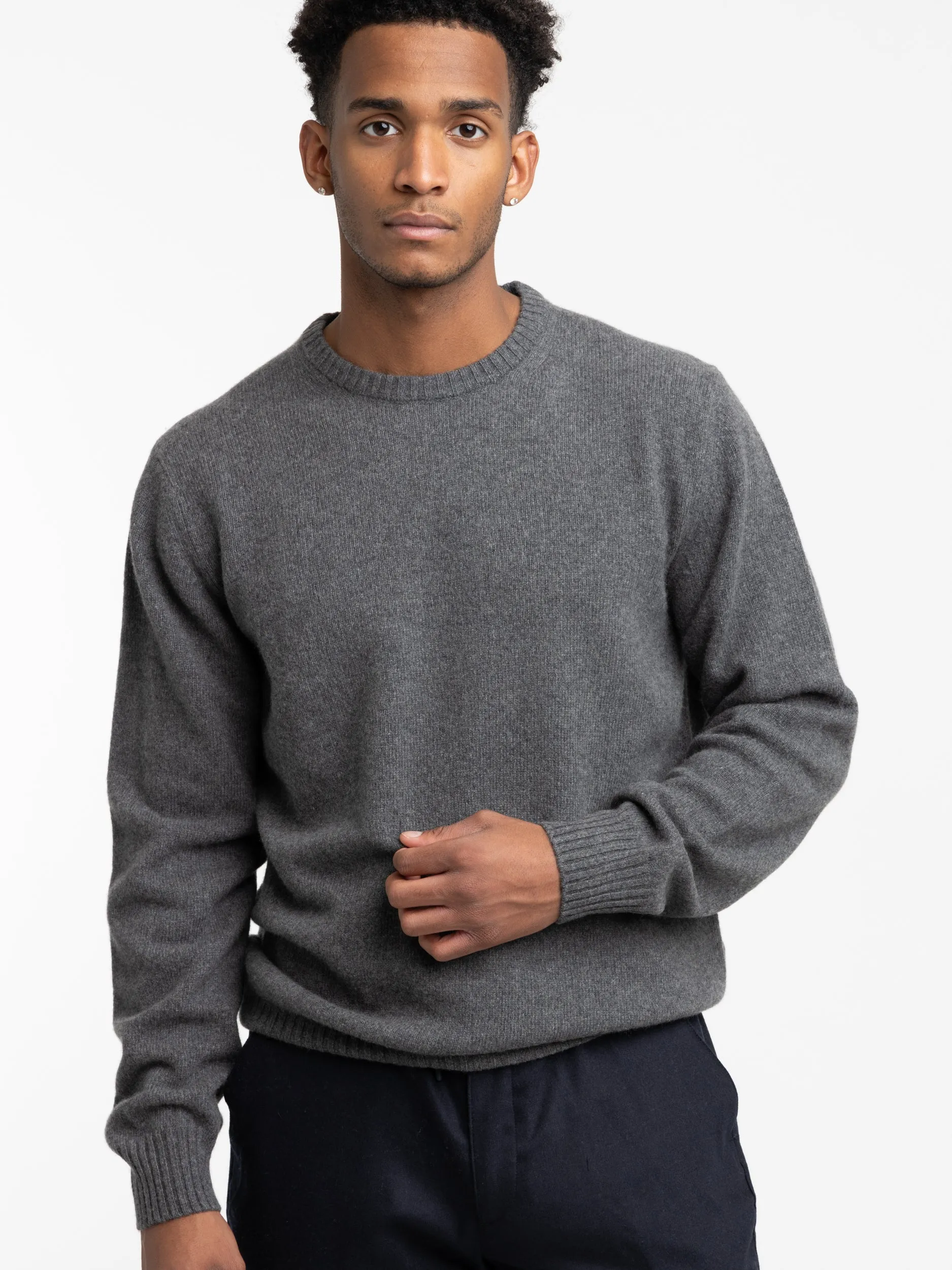 Mottled Grey Cashmere Crewneck Sweater