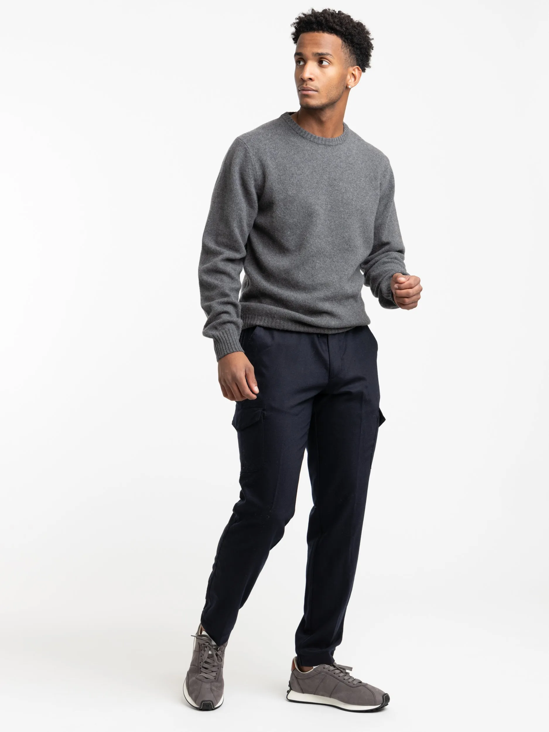 Mottled Grey Cashmere Crewneck Sweater