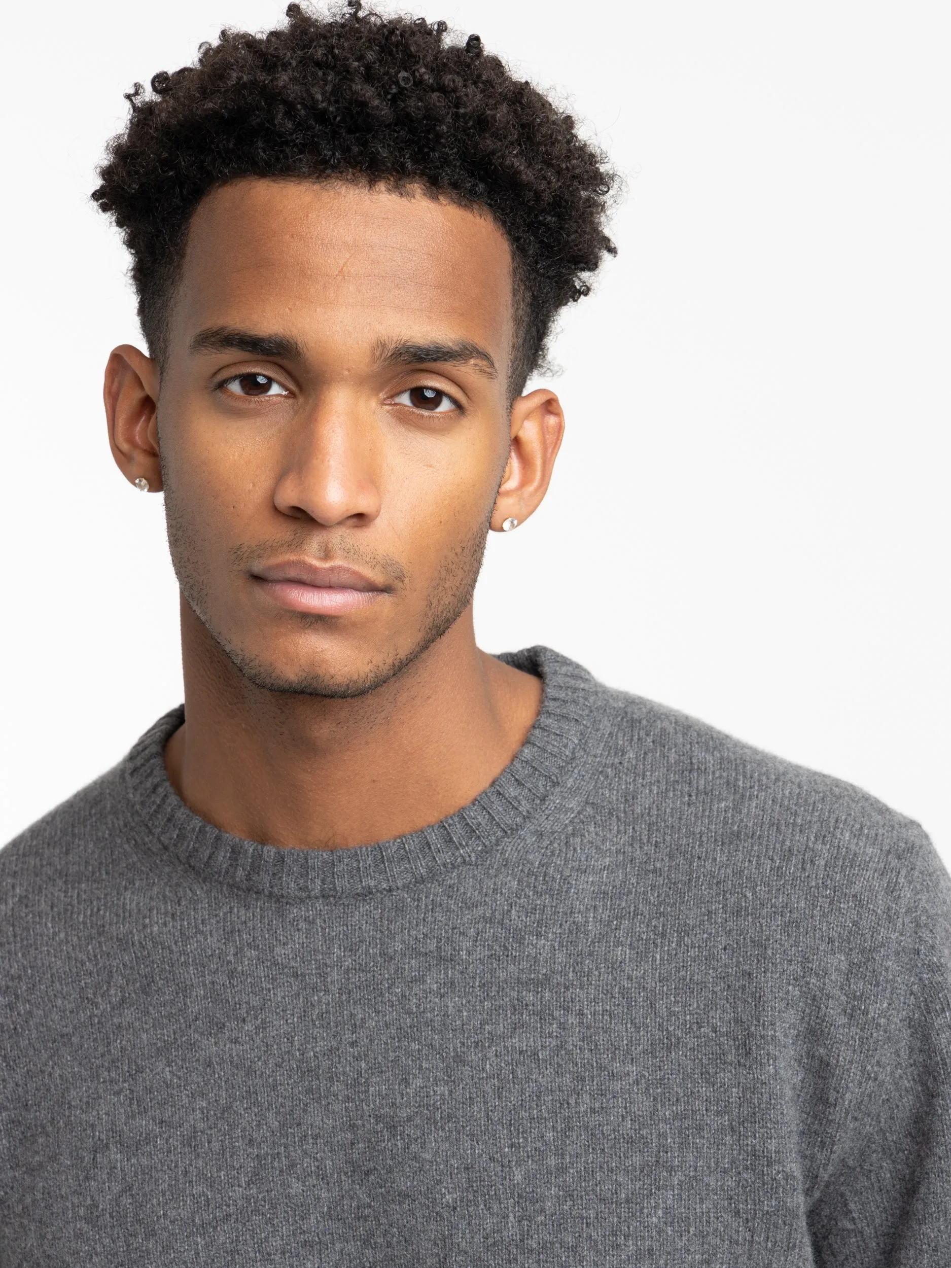 Mottled Grey Cashmere Crewneck Sweater
