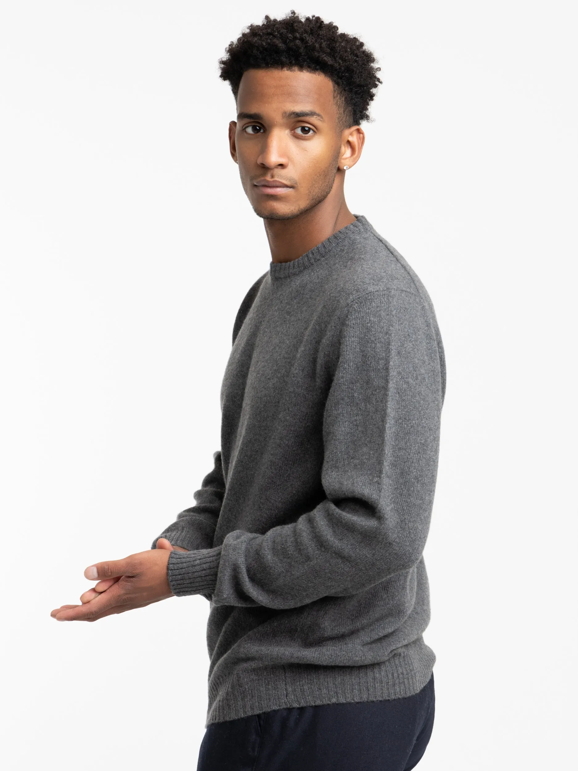Mottled Grey Cashmere Crewneck Sweater