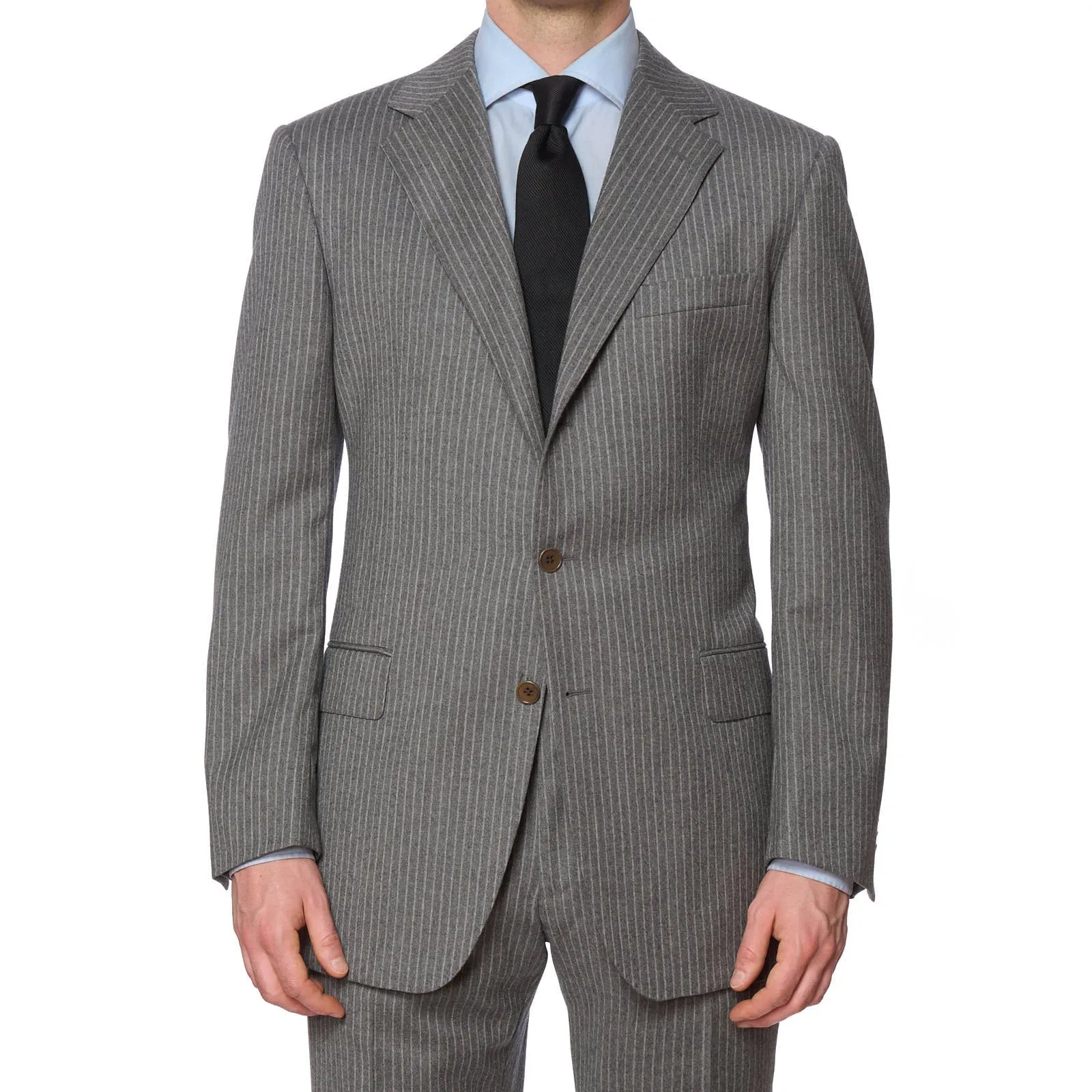 VANNUCCI Milano Gray Chalk Striped Flannel Suit EU 54 NEW US 44